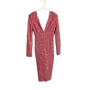 Fashion Nova Pink Long Sleeve Sequin Dress